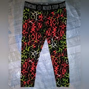 Zumba Never Stop Dancing Capri Leggings Orange Green sz Small Spicy Dance Gypsy